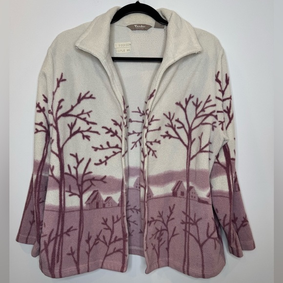 Vintage sherpa Women's Cream Purple cozy winter open Cardigan - Picture 2 of 7